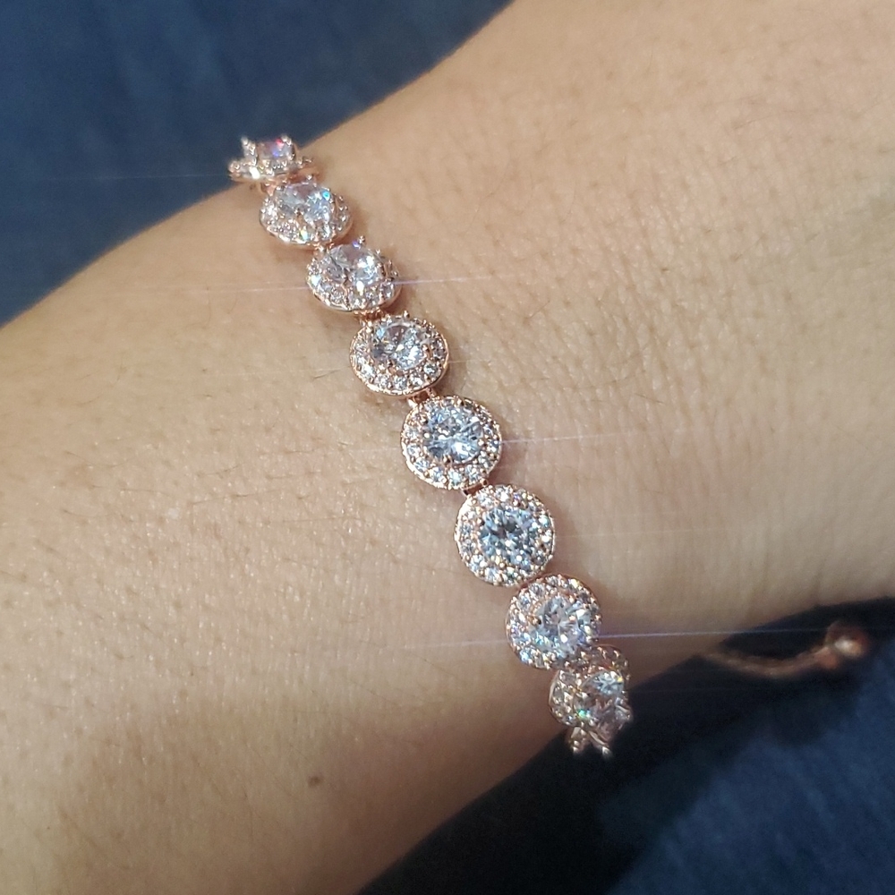 Rose Gold Sterling Silver pull chain tennis bracelet Brand New - Picture 3 of 4